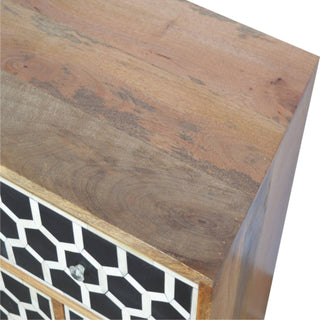 Mango Wood 8-Drawer Chest with Bone Inlay Drawer Fronts, Oak Finish