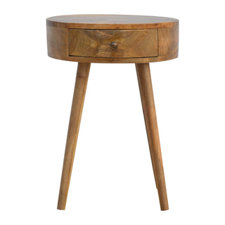 Circular 1-Drawer Round Bedside Table, Oak Finish