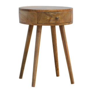 Circular 1-Drawer Round Bedside Table, Oak Finish