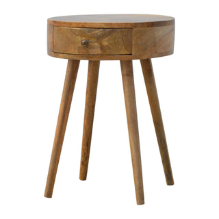Circular 1-Drawer Round Bedside Table, Oak Finish