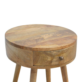 Circular 1-Drawer Round Bedside Table, Oak Finish