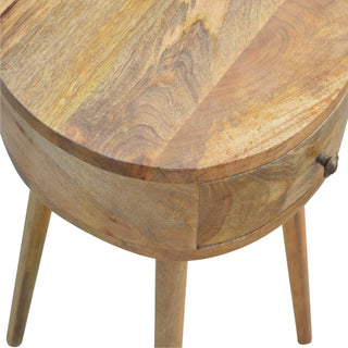 Circular 1-Drawer Round Bedside Table, Oak Finish