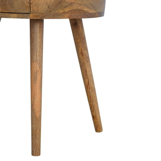Circular 1-Drawer Round Bedside Table, Oak Finish