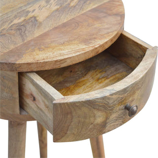 Circular 1-Drawer Round Bedside Table, Oak Finish
