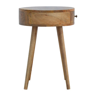 Circular 1-Drawer Round Bedside Table, Oak Finish