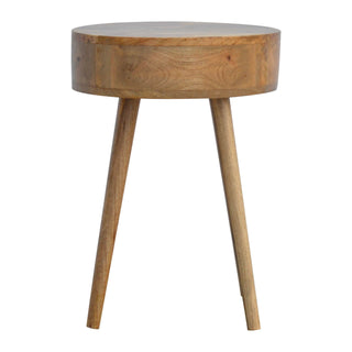 Circular 1-Drawer Round Bedside Table, Oak Finish