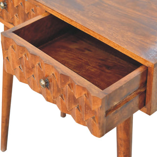 Pineapple Carved 2 Drawer Console Table, Chestnut Finish