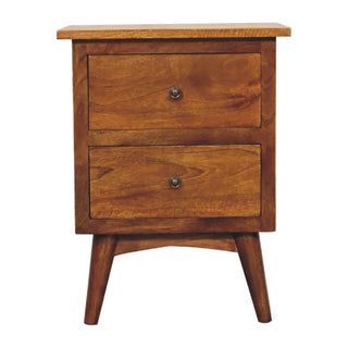 Mango Wood 2-Drawer Platform Bedside Table, Chestnut Finish