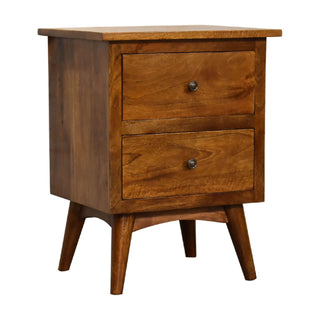 Mango Wood 2-Drawer Platform Bedside Table, Chestnut Finish
