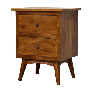 Mango Wood 2-Drawer Platform Bedside Table, Chestnut Finish