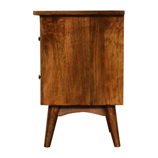 Mango Wood 2-Drawer Platform Bedside Table, Chestnut Finish