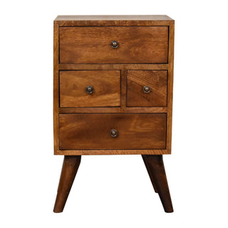 4-Drawer Bedside Table in Mango Wood with Chestnut Finish