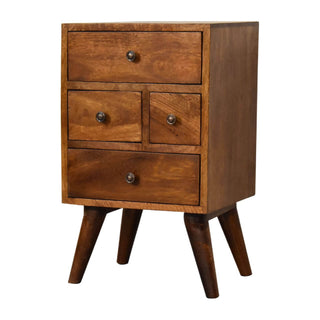 4-Drawer Bedside Table in Mango Wood with Chestnut Finish