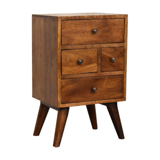 4-Drawer Bedside Table in Mango Wood with Chestnut Finish