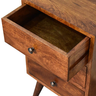 4-Drawer Bedside Table in Mango Wood with Chestnut Finish