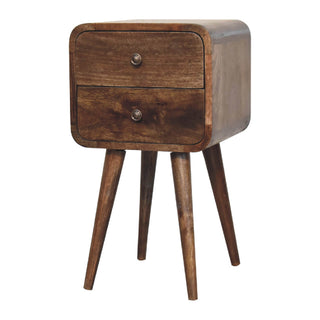Mango Wood Narrow Bedside Table with 2 Drawers, Grey Wash Finish
