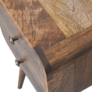 Mango Wood Narrow Bedside Table with 2 Drawers, Grey Wash Finish