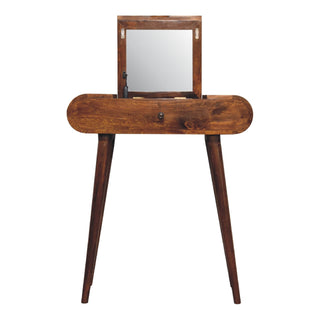 London Narrow Dressing Table with Foldable Mirror, Chestnut Finish