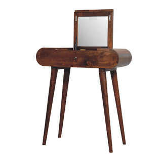 London Narrow Dressing Table with Foldable Mirror, Chestnut Finish