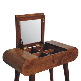 London Narrow Dressing Table with Foldable Mirror, Chestnut Finish