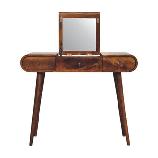 Mango Wood Dressing Table with Foldable Mirror in Chestnut Finish