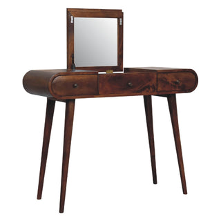 Mango Wood Dressing Table with Foldable Mirror in Chestnut Finish