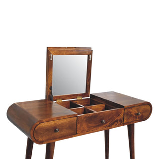 Mango Wood Dressing Table with Foldable Mirror in Chestnut Finish