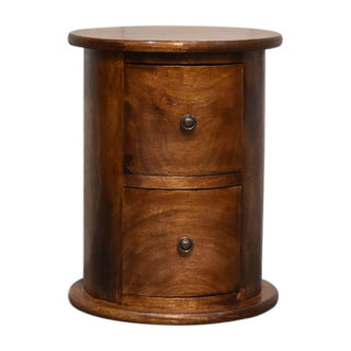 Drum 2-Drawer Bedside Table, Chestnut Finish