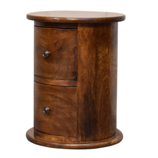 Drum 2-Drawer Bedside Table, Chestnut Finish