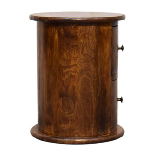 Drum 2-Drawer Bedside Table, Chestnut Finish