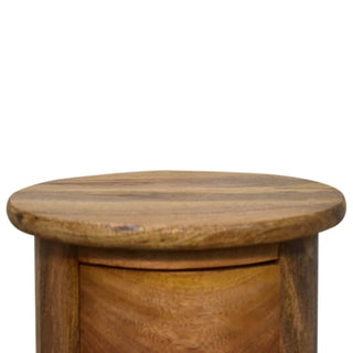 Mango Wood Drum Bedside Table with 2 Drawers, Oak Finish