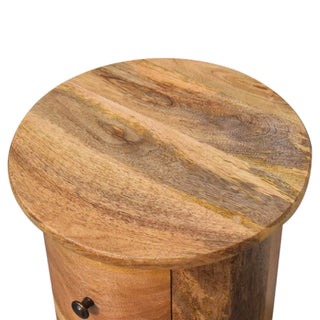 Mango Wood Drum Bedside Table with 2 Drawers, Oak Finish