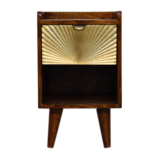 Narrow Sunrise Brass-Plated Bedside Table in Chestnut Finish