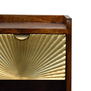 Narrow Sunrise Brass-Plated Bedside Table in Chestnut Finish
