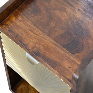 Narrow Sunrise Brass-Plated Bedside Table in Chestnut Finish