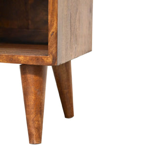 Narrow Sunrise Brass-Plated Bedside Table in Chestnut Finish