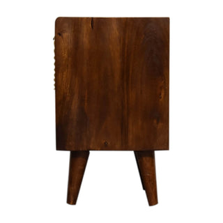 Narrow Sunrise Brass-Plated Bedside Table in Chestnut Finish