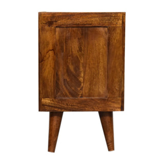 Narrow Sunrise Brass-Plated Bedside Table in Chestnut Finish