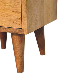 Cut-Out Narrow Bedside Table with 2 Drawers and Open Slot, Mango Wood