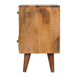 Cut-Out Narrow Bedside Table with 2 Drawers and Open Slot, Mango Wood