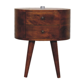 Mango Wood Bedside Table with Reading Light, Chestnut Finish