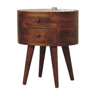 Mango Wood Bedside Table with Reading Light, Chestnut Finish