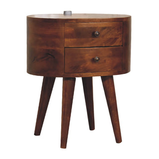 Mango Wood Bedside Table with Reading Light, Chestnut Finish