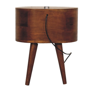 Mango Wood Bedside Table with Reading Light, Chestnut Finish