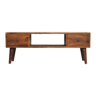 Classic 2-Drawer, 1-Shelf Coffee Table in Chestnut Finish