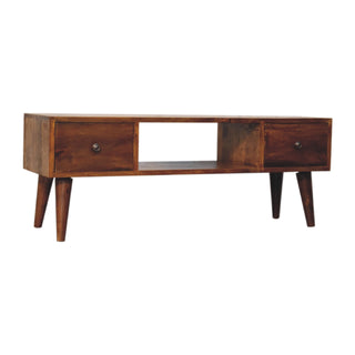 Classic 2-Drawer, 1-Shelf Coffee Table in Chestnut Finish
