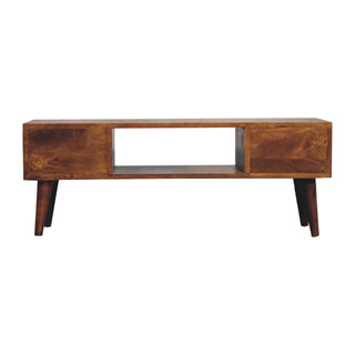 Classic 2-Drawer, 1-Shelf Coffee Table in Chestnut Finish