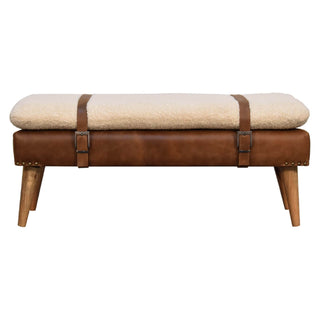 Bouclé and Buffalo Hide Leather Bench