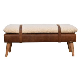 Bouclé and Buffalo Hide Leather Bench