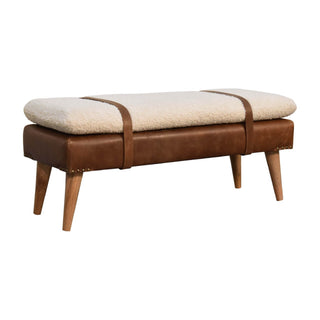 Bouclé and Buffalo Hide Leather Bench